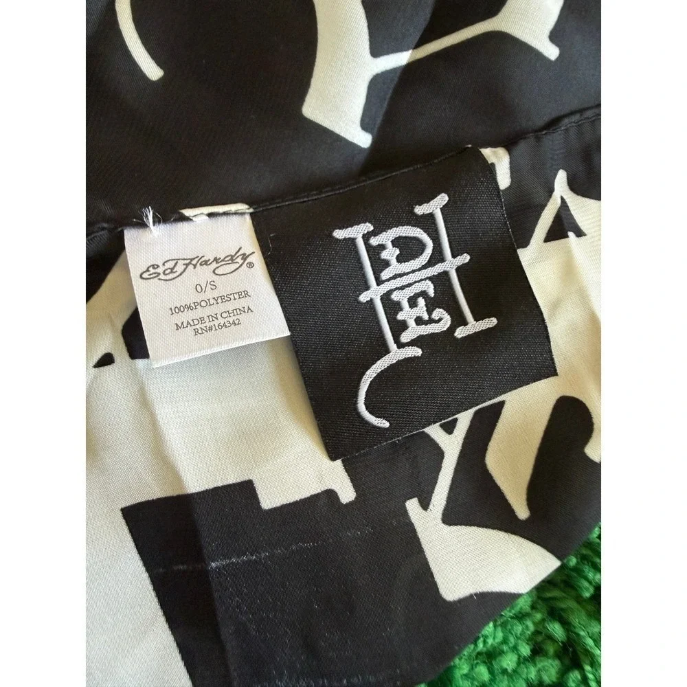 Ed Hardy Love Kills Slowly Skull Tattoo Print Square Scarf Black White Oversized